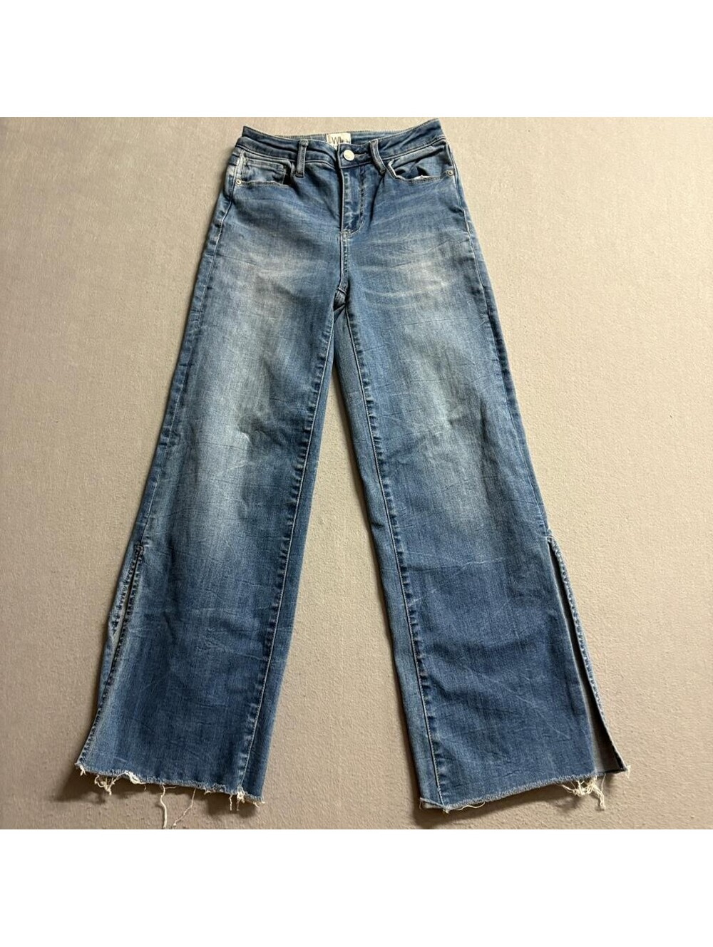 Wash Lab Denim Wide Leg Jeans Womens Size 24 Blue Raw Hem Side Slit High Rise